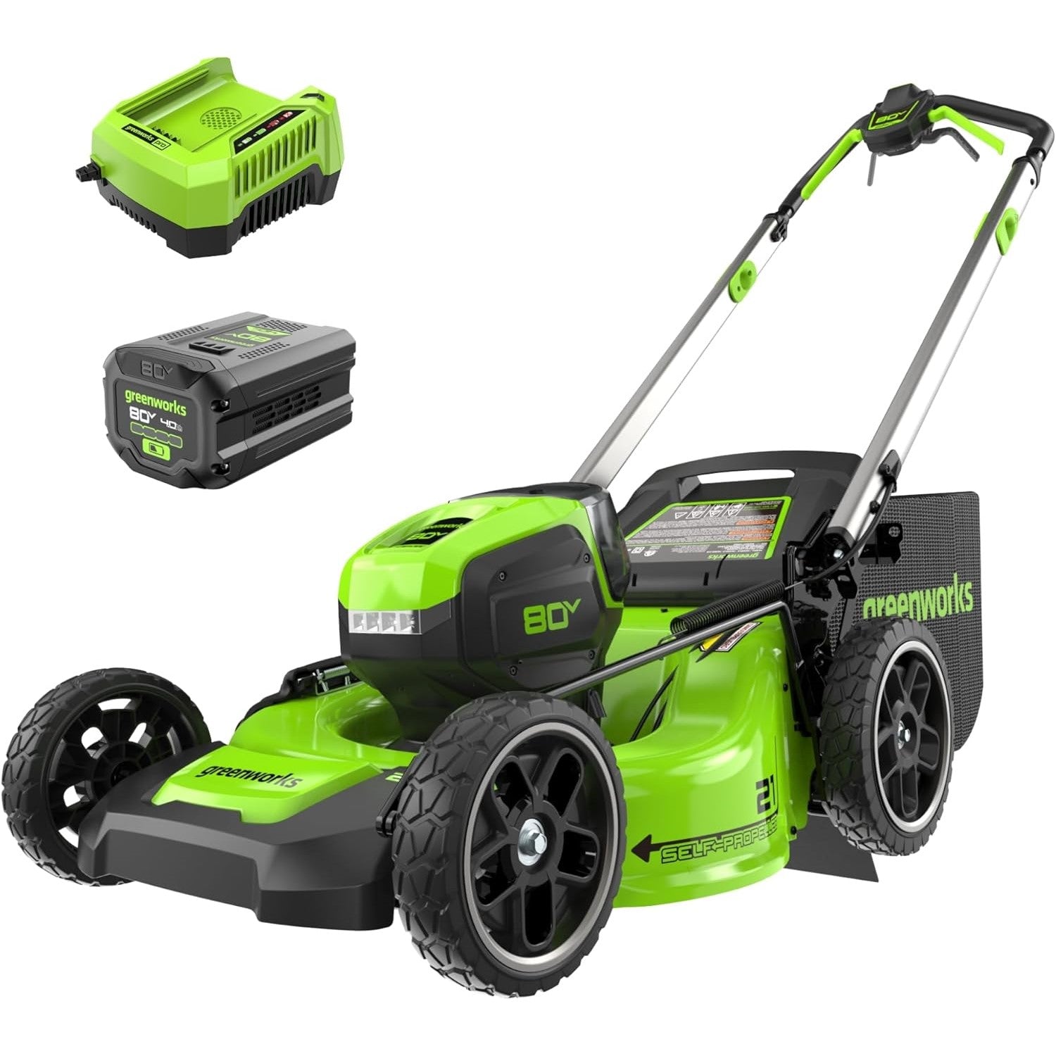 Greenyardtools  OPEN BOX 80V 21" Cordless Battery 4-in-1 Self-Propelled Lawn Mower w/ 4.0Ah Battery & Charger