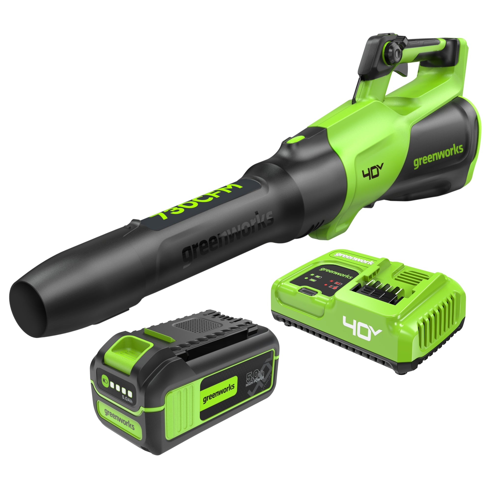 Greenyardtools  40V 730 CFM Cordless Battery Leaf Blower w/ 5.0Ah Battery & 5A Charger