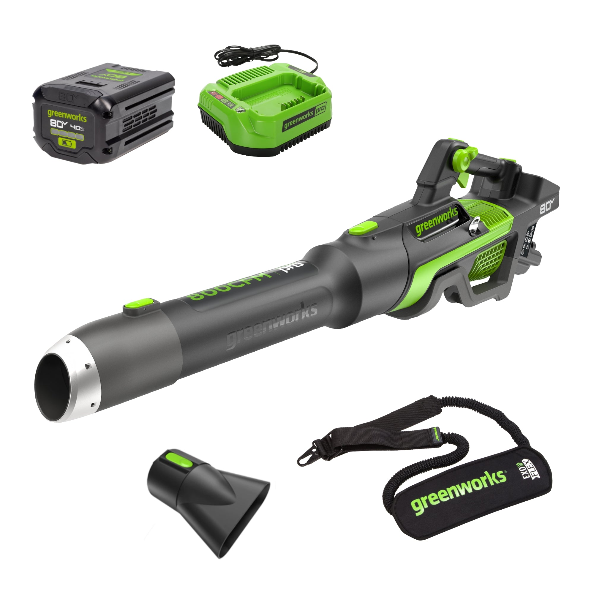 Greenyardtools  RENEWED 80V 800CFM Cordless Battery Leaf Blower w/ 4Ah Battery & Charger