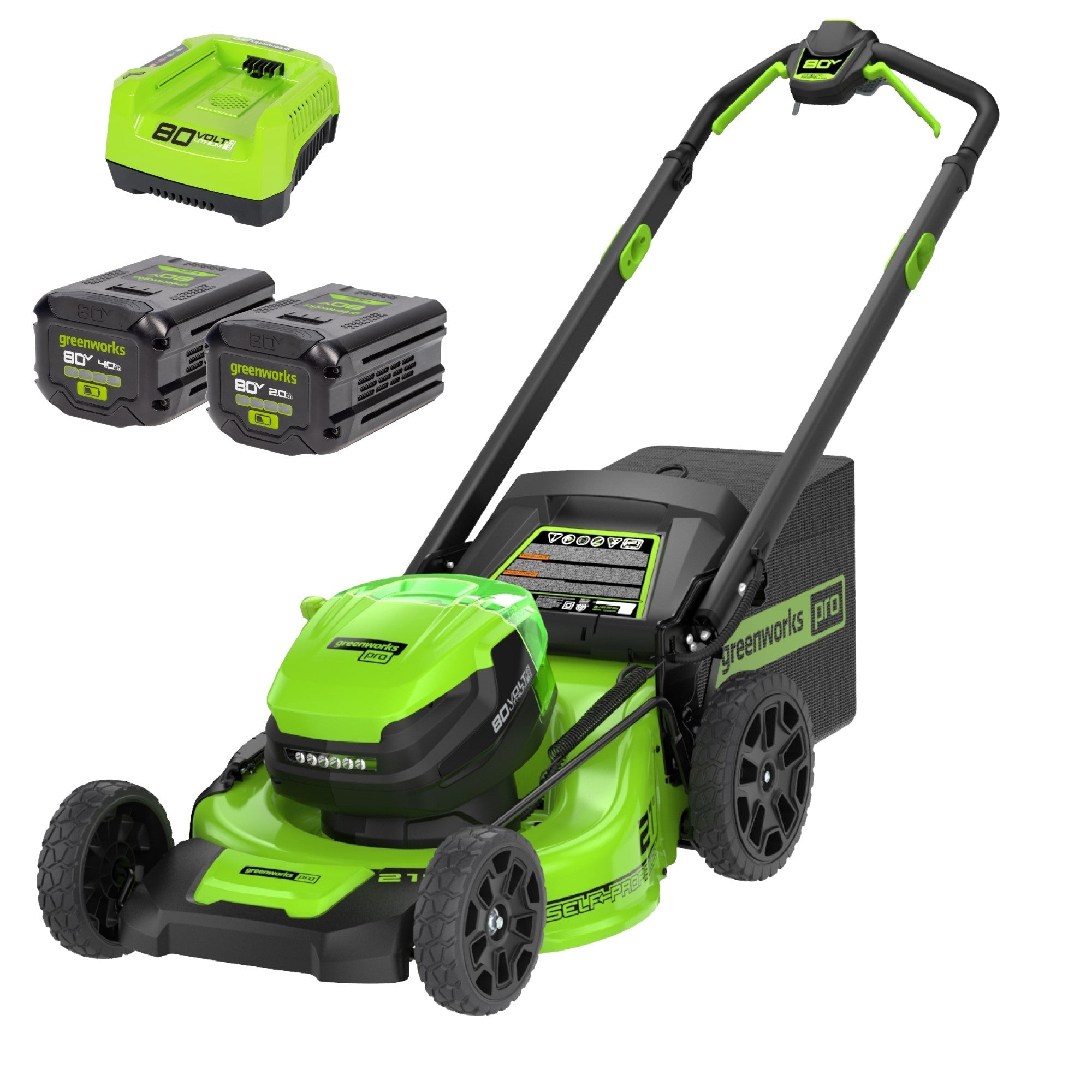 Greenyardtools  RENEWED 80V 21" Cordless Battery 4-in-1 Self-Propelled Lawn Mower w/ Exra Blade, 4.0Ah, 2.0Ah Battery & Rapid Charger