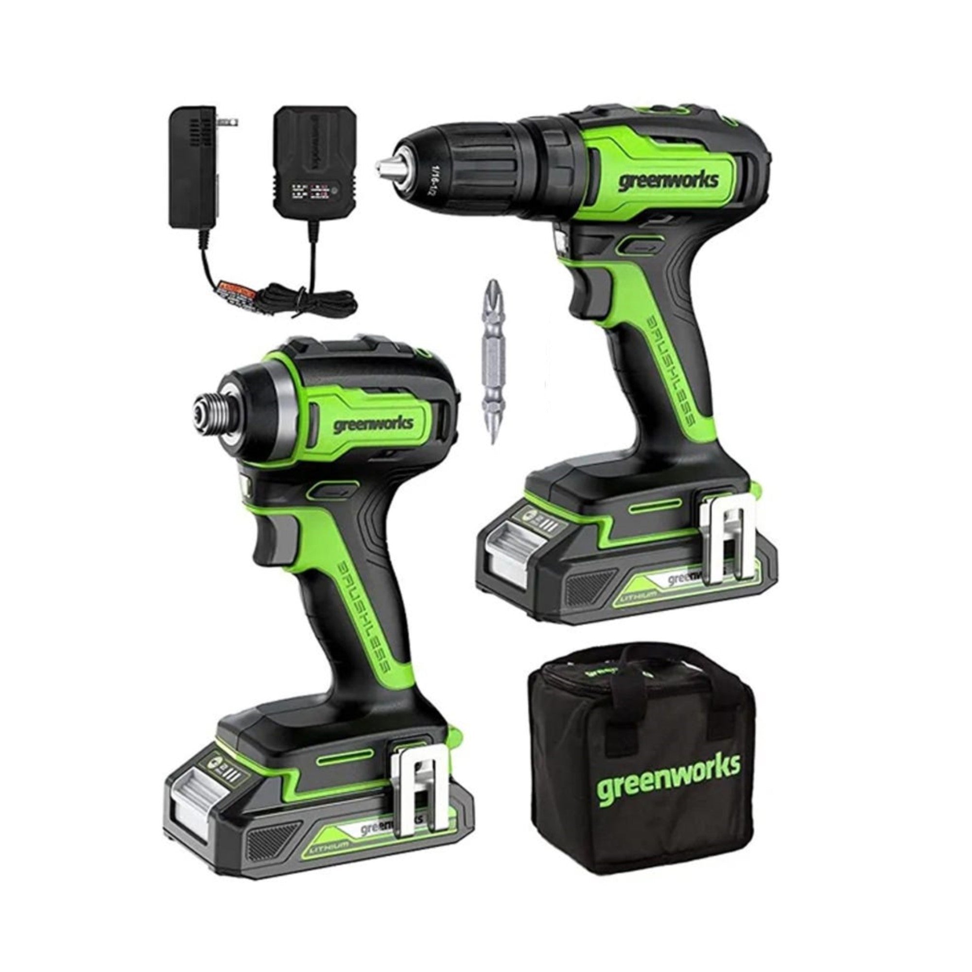 Greenyardtools  24V Cordless Battery Drill / Driver and Impact Driver w/ Two (2) 2.0Ah Batteries & Charger
