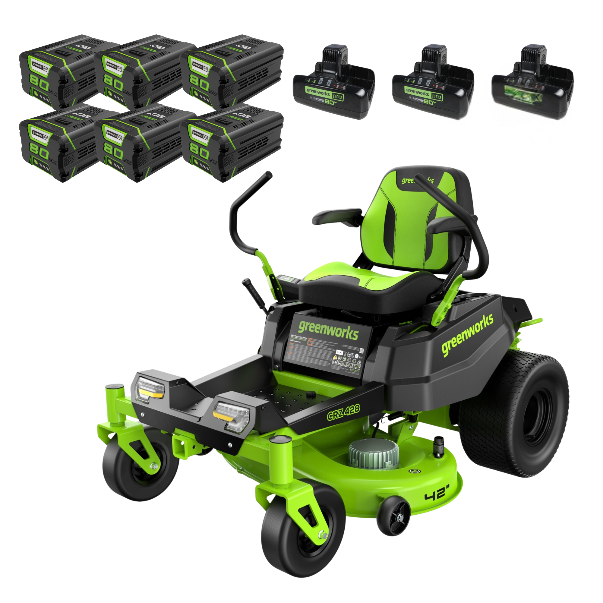 Greenyardtools  RENEWED 80V 42" Cordless Battery CrossoverZ Zero Turn Lawn Mower w/ (6) 5.0Ah Batteries & Chargers