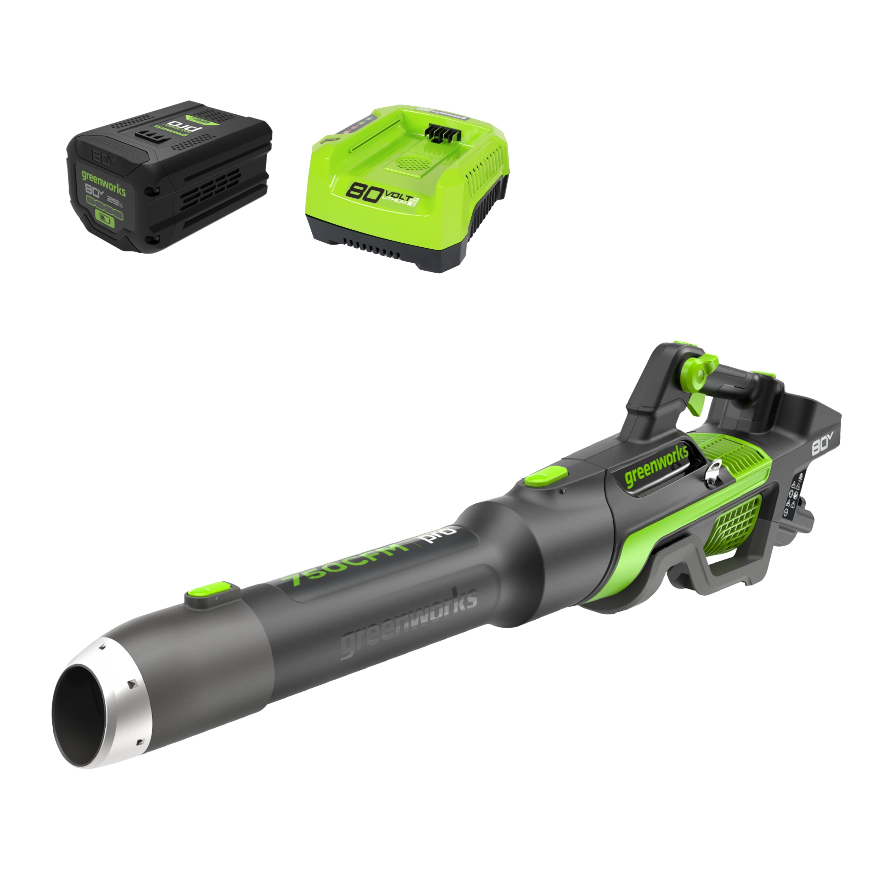 Greenyardtools  RENEWED 80V 750CFM Cordless Battery Leaf Blower w/ 2.5 Ah Battery & Charger