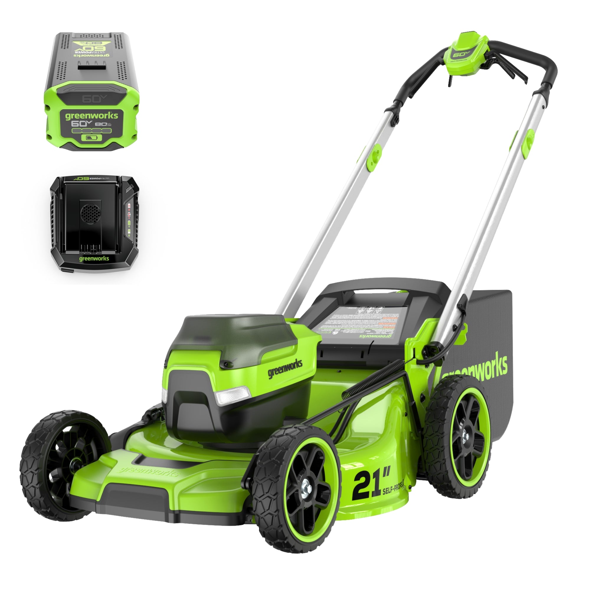 Greenyardtools  OPEN BOX 60V 21" Cordless Battery Dual Blade Self-Propelled Mower w/ (1) 8Ah battery and 6A Charger