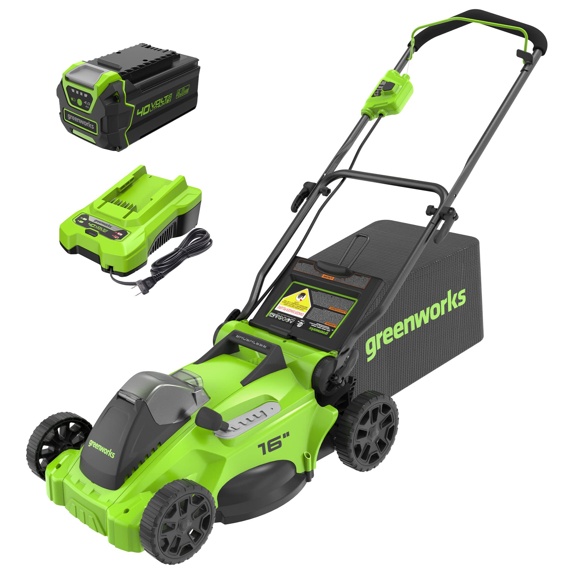 Greenyardtools  OPEN BOX 40V 16" Cordless Battery Brushless Push Lawn Mower w/ 4.0Ah Battery & Charger